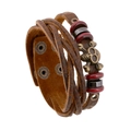 Pulsera retro multicapa de cuero vacuno con calavera de bronce y cuentas de colores - Estilo Tejido de Calavera (P01483)