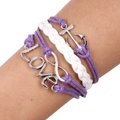 Pulsera multicapa de cuero morado con dijes plateados de infinito, ancla y LOVE - Estilo Tejido Púrpura