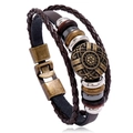 Bracciale multistrato da uomo in pelle intrecciata marrone con ciondolo in bronzo - Marrone Scuro