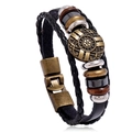 Bracciale da uomo in pelle intrecciata con perline di legno e chiusura magnetica - Nero