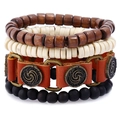 Set di 4 bracciali rétro da uomo con cuoio, perline di legno e ciondoli in metallo - Bracciale set da 4 pezzi retrò