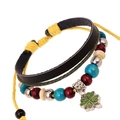 Handmade multilayer leather bracelet with colorful wood beads and a clover charm - Four Leaf Clover (B01365)
