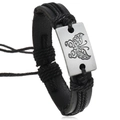 Schwarzes Lederarmband im Punk-Stil mit gravierter Schmetterling-Metallplatte - Schwarz