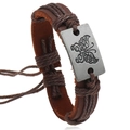 Retro braunes geflochtenes Lederarmband mit verstellbarem Kordelzug und Metall-Schmetterlingsplatte - Braun