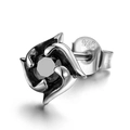 Puce d'oreille en argent 925 avec zircon noir et finition texture flamme vintage - Strass Noir (X100-A)