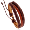 Bracciale retrò multistrato in pelle intrecciata marrone scuro per uomo e donna - Marrone chiaro