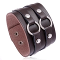 Pulsera punk de cuero marrón oscuro de doble vuelta con anillos y tachuelas de plata - Marrón