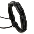 Mehrlagiges Retro-Herrenarmband aus schwarzem Leder mit minimalistischem Design - Schwarz