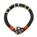 Handgefertigtes gewebtes Lederarmband mit Wachskordel und Vintage-Metallschnalle - Schwarz