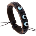 Vintage leather bracelet with evil eye beads and adjustable braided cord design - Retro Woven Style