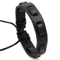 Multilayer black woven leather bracelet with textured straps for vintage style - Black