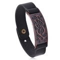 Bracciale largo in pelle nera stile punk retrò da uomo con placca in metallo bronzo - Rame Rosso Antico
