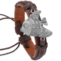 Bracciale retrò in pelle intrecciata marrone con ciondolo a pesce e cordino regolabile - Marrone
