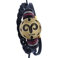 Bracelet vintage en cuir tressé avec signe Bélier et perles décoratives en métal - Bélier