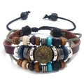 Men's multi-layer braided leather bracelet with vintage bronze gear and wrench charm - Wrench Style