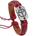 Bracciale in pelle intrecciata testa di moro con simbolo della pace e placca vintage - Rosso Scuro