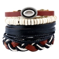 Multi-layer leather bracelet set with wooden beads and woven rope in retro punk style - 4Pcs Set Style