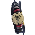 Bracelet multicouche en cuir noir signe Taureau avec breloque dorée vintage - Taureau