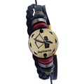 Retro Sagittarius zodiac leather bracelet with bronze charm and red beads - Sagittarius