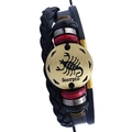 Multilayer Scorpio leather bracelet with bronze zodiac charm and adjustable black braid - Scorpio