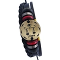 Libra zodiac layered leather bracelet featuring black braided ropes and bronze charm - Libra