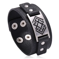 Pulsera minimalista de cuero PU negro con placa de tótem plateada y remaches metálicos - Negro