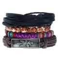 Bracciale multistrato retrò in pelle con corde intrecciate e ciondolo a foglia d'acero - Combinazione di Bracciale a Foglia Intrecciata Retrò