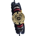 Cancer zodiac woven leather bracelet with bronze metal charm and red wooden beads - Cancer