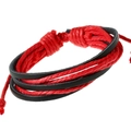 Bracelet multicouche en cuir tressé fait main noir et rouge avec nœud ajustable - Noir & Rouge