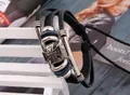 Men's multi-layer black leather punk bracelet with cross pendant and blue beads - Black