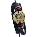 Pisces zodiac layered leather bracelet with braided ropes and golden metal charm - Pisces