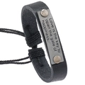 Bracciale vintage in pelle nera fatto a mano con placca d'argento incisa e corda in cotone - Nero