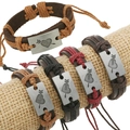 Retro punk braided leather bracelet set with arrow-heart metal charm in multiple colors - Assorted Mixed Colors