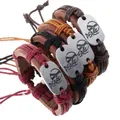 Set di bracciali in pelle intrecciata a mano con ciondolo PEACE e cordino regolabile - Colori Misti