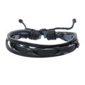 Handgefertigtes mehrlagiges geflochtenes Lederarmband in Schwarz mit Kordelzug - Schwarz