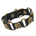 Punk-Rock-Armband aus schwarzem Leder mit geometrischen Akzenten aus Vintage-Bronze - Schwarz