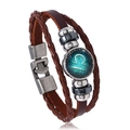 Detailed view of multilayer leather Libra bracelet with vintage star pattern glass gem - Libra