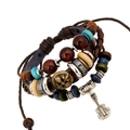 Retro multi-layer leather bracelet with guitar pendant and fleur-de-lis charm detail - Vintage Multi-layer Guitar Fleur-de-lis Style