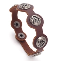Bracelet en cuir marron vintage avec rivets en forme de cœur et lettre A embossée - Marron