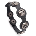 Bracelet rétro en cuir noir avec breloques As de Pique et boutons-pression réglables - Noir