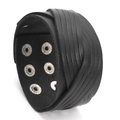 Mehrlagiges handgewebtes schwarzes Lederarmband mit verstellbaren Metallschnallen - Schwarz