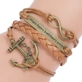 Bohemian multilayer braided leather bracelet with anchor and inspirational plaque - Retro Nautical Style