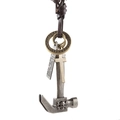 Collana in pelle vintage con martello teschio, pendente a croce e targhetta incisa - Argento Antico