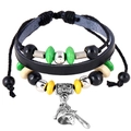 Multi-layer leather bracelet with vintage silver knight helmet and sword pendant - Knight Helmet Charm Style