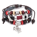 Multilayer leather beaded bracelet featuring wooden beads and an angel wing charm - Angel Pendant Multilayer Leather Bracelet