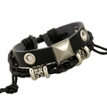 Pulsera multicapa de cuero para hombre estilo punk con tachuelas de metal y cuerdas trenzadas - Negro
