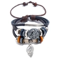 Mehrlagiges Lederarmband mit Muschelanhänger und ethnischen Perlen für Damen und Herren - Dunkelbraun