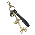 Retro giraffe alloy pendant with black leather wristlet and bronze spring clasp - Vintage Giraffe (Black Cowhide)