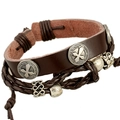 Bracciale multistrato in pelle marrone scuro vintage con borchie e cordino intrecciato - Stile Croce Marrone Scuro (B01408)