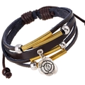 Retro multi-layer leather bracelet featuring silver rose charm and metallic beads decoration - Rose Vintage Multi-layer Style